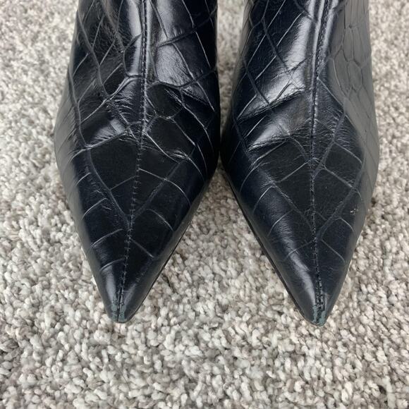 Schutz Boots Womens Size 8.5B Black Croc Embossed Leather Pointed Toe Heels Zip - Picture 7 of 10